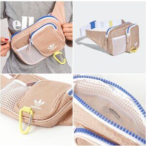 Adidas Trefoil Logo Beige Fanny Pack With Mesh Pocket & Carabiner